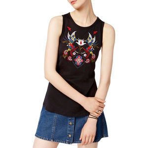 Carbon Copy Embroidered Split Back Black Tank Top
